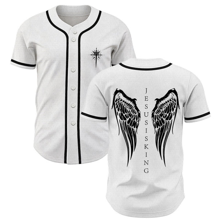 Christianartworkshop Gesù è Re Ali d'angelo Croce Dichiarazione di fede Maglia da baseball personalizzata - Bianco - 5XL - image 21