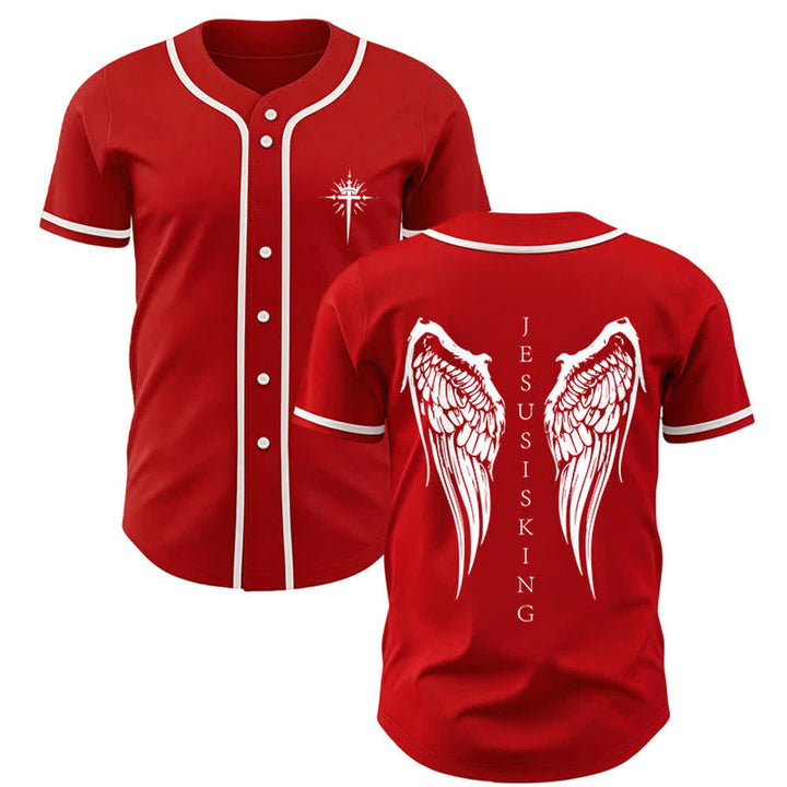 Christianartworkshop Gesù è Re Ali d'angelo Croce Dichiarazione di fede Maglia da baseball personalizzata - Rosso - 5XL - image 28