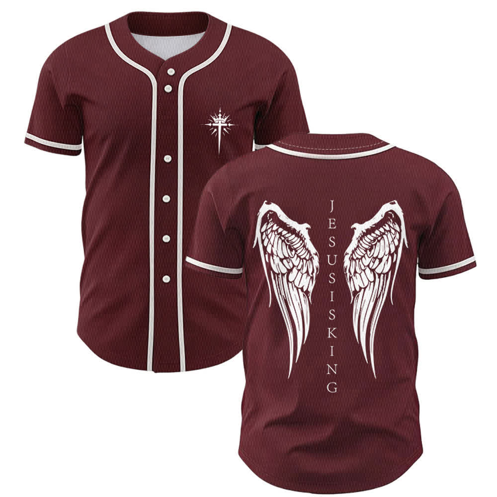 Christianartworkshop Gesù è Re Ali d'angelo Croce Dichiarazione di fede Maglia da baseball personalizzata - Vino - 5XL - image 35