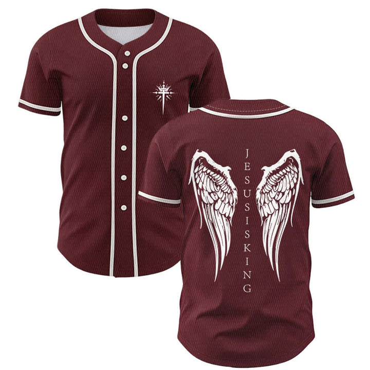 Christianartworkshop Gesù è Re Ali d'angelo Croce Dichiarazione di fede Maglia da baseball personalizzata - Vino - 5XL - image 35