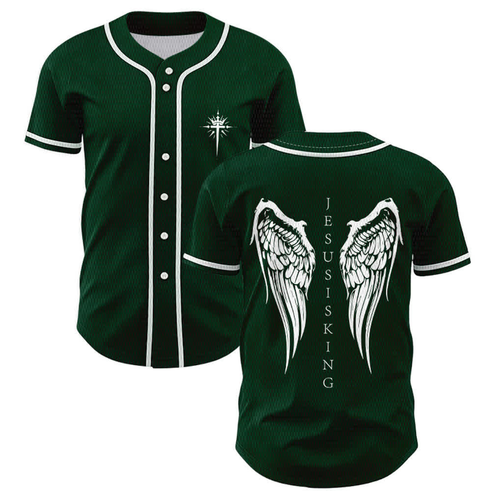 Christianartworkshop Gesù è Re Ali d'angelo Croce Dichiarazione di fede Maglia da baseball personalizzata - Verde - 5XL - image 49