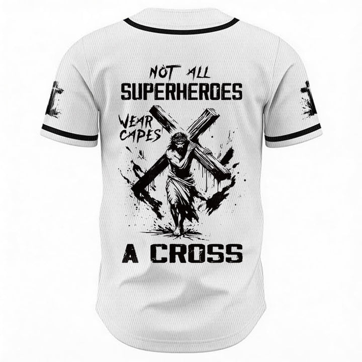 Christianartworkshop Non tutti i supereroi indossano mantelli Maglia da baseball unisex con croce - image 1