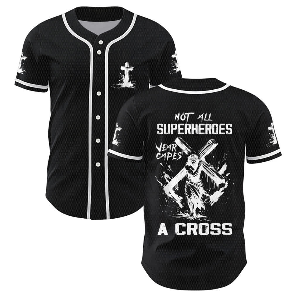 Christianartworkshop Non tutti i supereroi indossano mantelli Maglia da baseball unisex con croce - Nero - 5XL - image 7