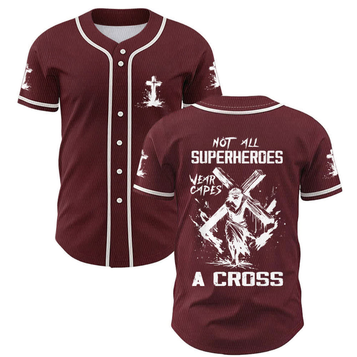 Christianartworkshop Non tutti i supereroi indossano mantelli Maglia da baseball unisex con croce - Vino - 5XL - image 21