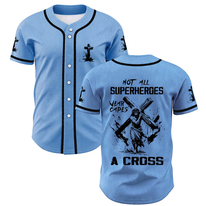 Christianartworkshop Non tutti i supereroi indossano mantelli Maglia da baseball unisex con croce - Blu - 5XL - image 28