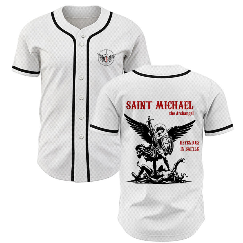 Christianartworkshop Maglia da baseball unisex con la scritta "San Michele Arcangelo, difendici" - Bianco - 5XL - image 0