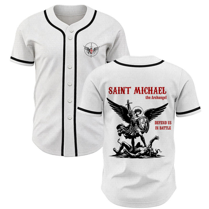 Christianartworkshop Maglia da baseball unisex con la scritta "San Michele Arcangelo, difendici" - Bianco - 5XL - image 0