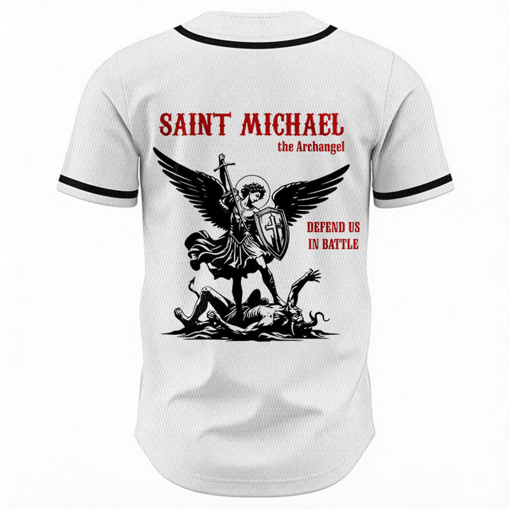 Christianartworkshop Maglia da baseball unisex con la scritta "San Michele Arcangelo, difendici" - image 1