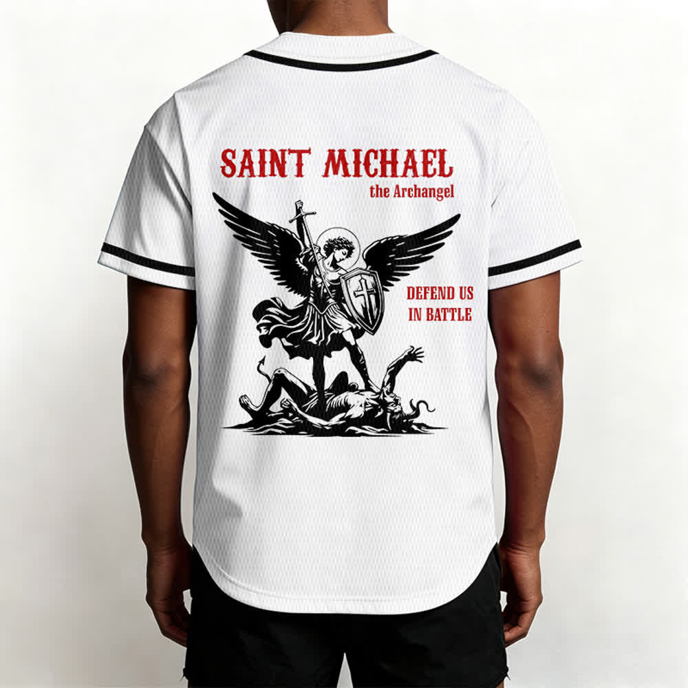 Christianartworkshop Maglia da baseball unisex con la scritta "San Michele Arcangelo, difendici" - image 3