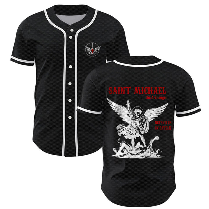 Christianartworkshop Maglia da baseball unisex con la scritta "San Michele Arcangelo, difendici" - Nero - 5XL - image 7