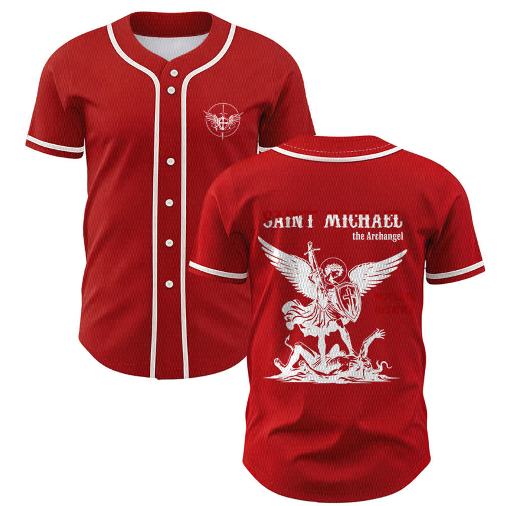 Christianartworkshop Maglia da baseball unisex con la scritta "San Michele Arcangelo, difendici" - Rosso - 5XL - image 14