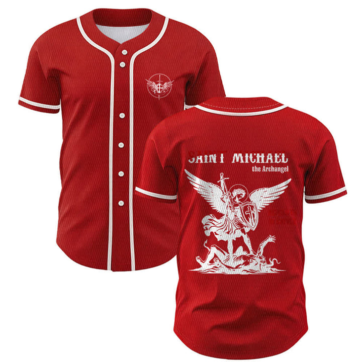 Christianartworkshop Maglia da baseball unisex con la scritta "San Michele Arcangelo, difendici" - Rosso - 5XL - image 14