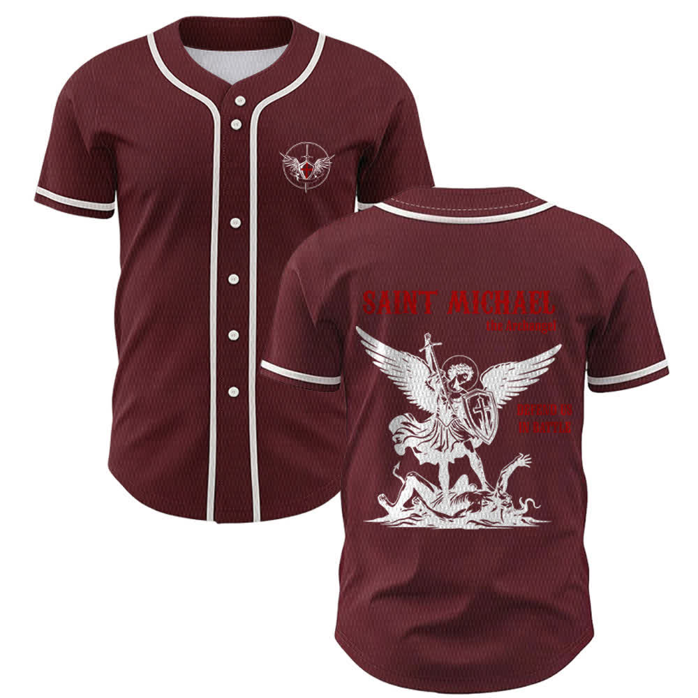 Christianartworkshop Maglia da baseball unisex con la scritta "San Michele Arcangelo, difendici" - Vino - 5XL - image 21