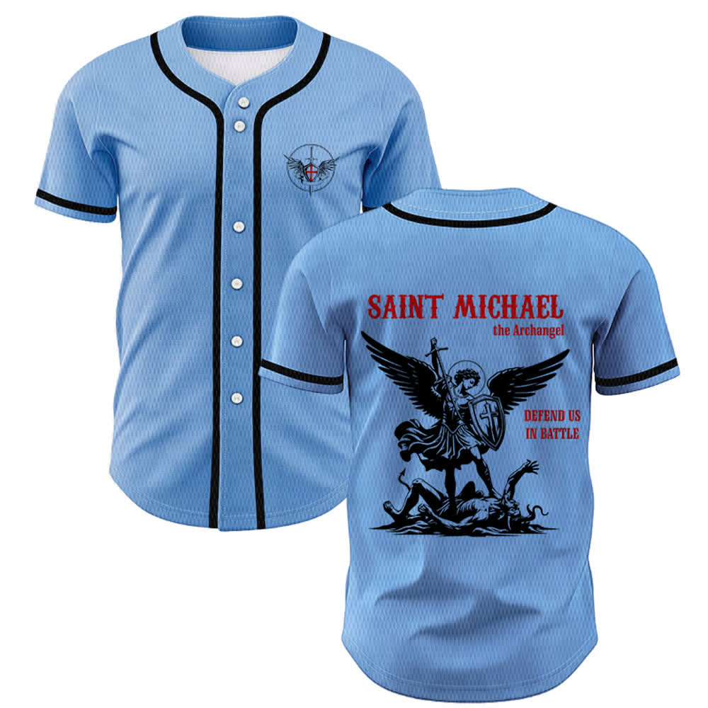 Christianartworkshop Maglia da baseball unisex con la scritta "San Michele Arcangelo, difendici" - Blu - 5XL - image 28