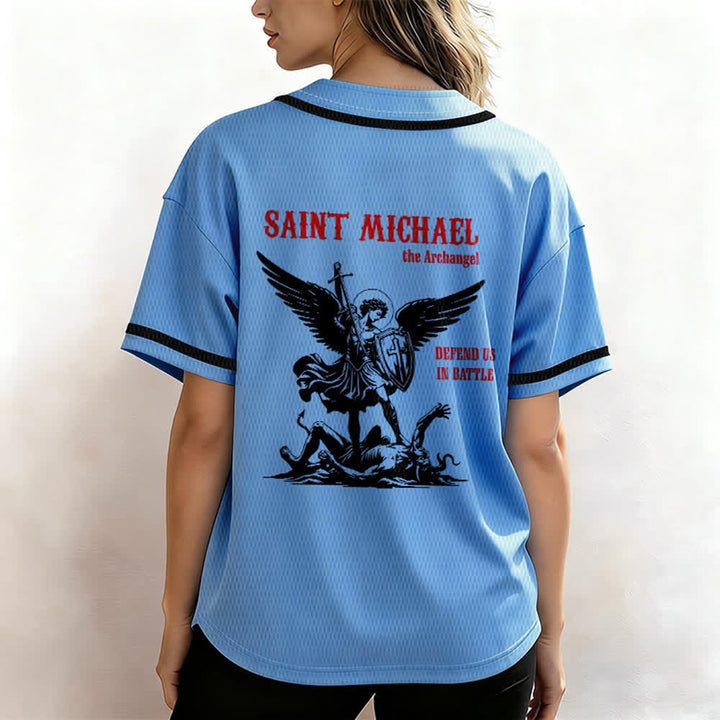 Christianartworkshop Maglia da baseball unisex con la scritta "San Michele Arcangelo, difendici" - image 33
