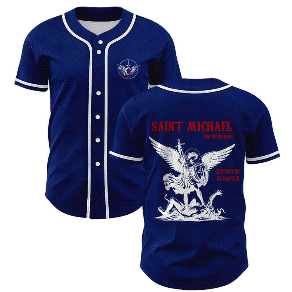 Christianartworkshop Maglia da baseball unisex con la scritta "San Michele Arcangelo, difendici" - Blu navy - 5XL - image 35