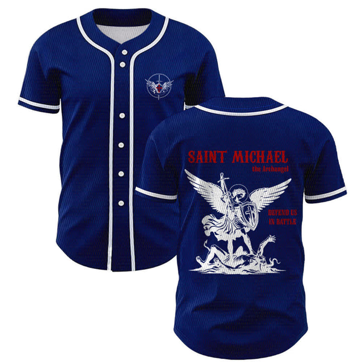 Christianartworkshop Maglia da baseball unisex con la scritta "San Michele Arcangelo, difendici" - Blu navy - 5XL - image 35