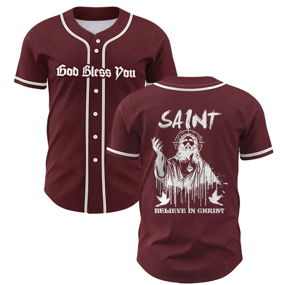 Christianartworkshop Maglia da baseball unisex "Saint Believe In Christ" - Vino - 5XL - image 21
