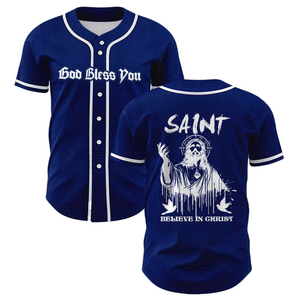 Christianartworkshop Maglia da baseball unisex "Saint Believe In Christ" - Blu navy - 5XL - image 35