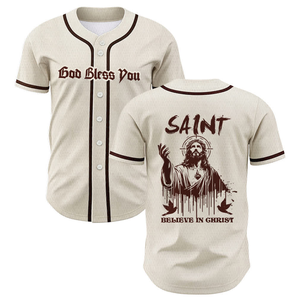 Christianartworkshop Maglia da baseball unisex "Saint Believe In Christ" - Albicocca - 5XL - image 49