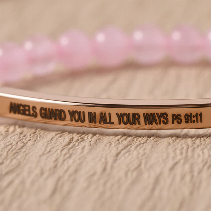 Christianartworkshop Bracciale elastico con barretta curva incisa e perline, con versetto del Salmo 91:11 "Gli angeli ti custodiscono in tutte le tue vie". - image 1