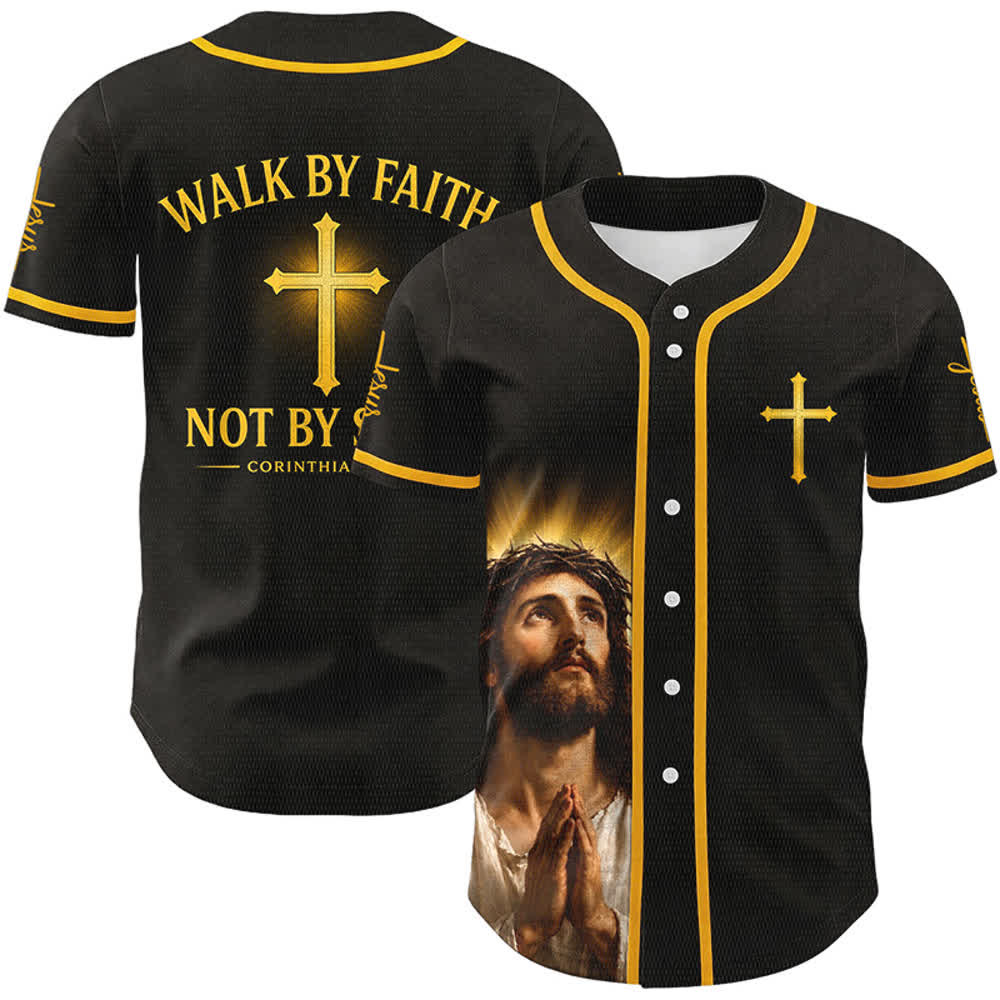 Christianartworkshop Cammina per fede, non per vista Maglia da baseball unisex con croce di Gesù - Cammina per fede, non per vista. - 5XL - image 0