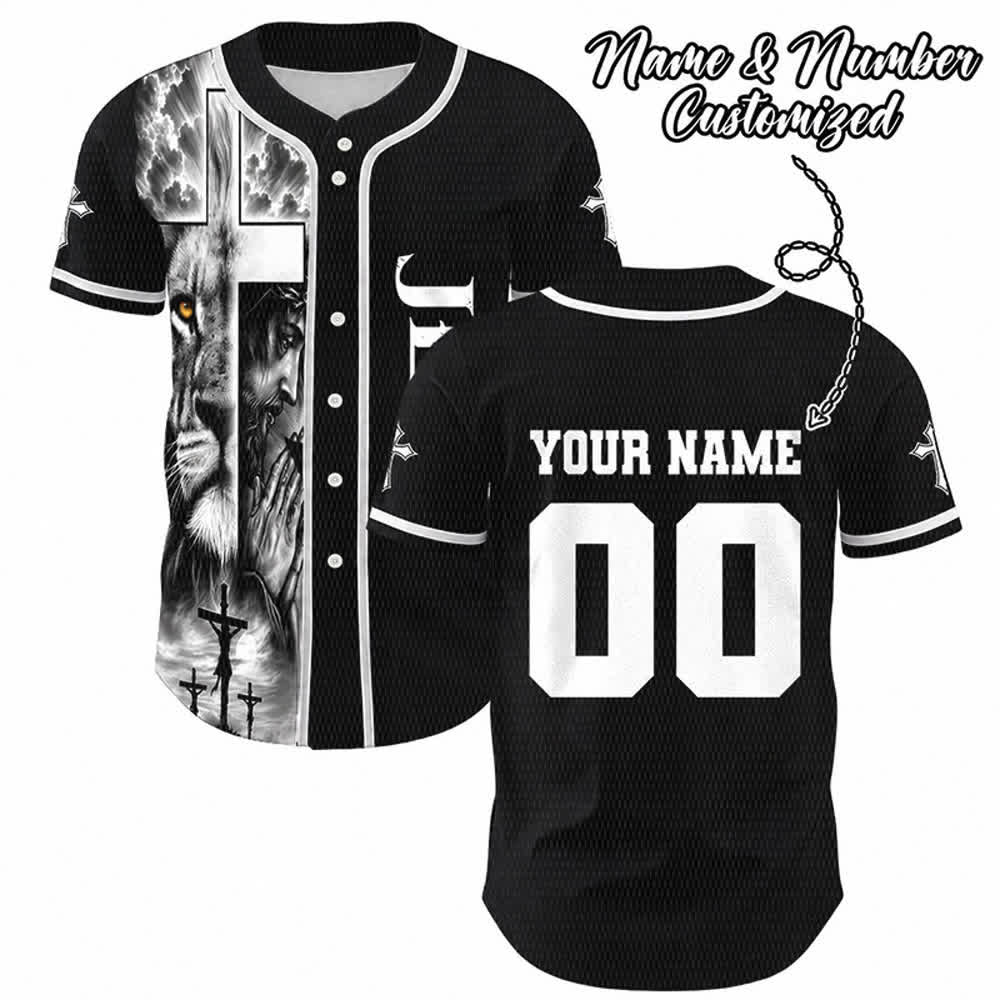 Christianartworkshop Leone Croce Gesù Fede Maglia da baseball unisex personalizzata con nome e numero personalizzati Nome Numero - 5XL - Nome & Numero personalizzati - image 0