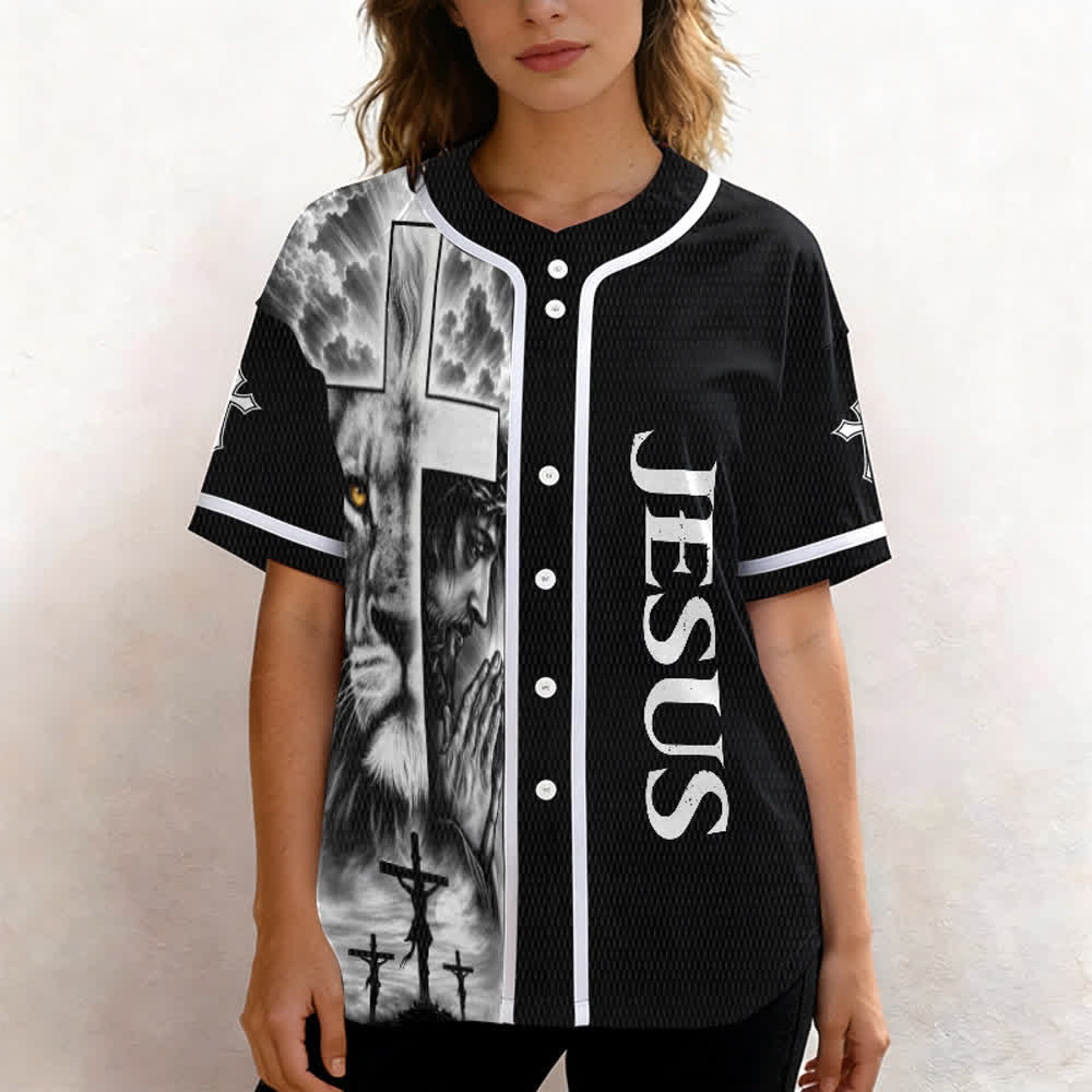 Christianartworkshop Leone Croce Gesù Fede Maglia da baseball unisex personalizzata con nome e numero personalizzati Nome Numero - image 4