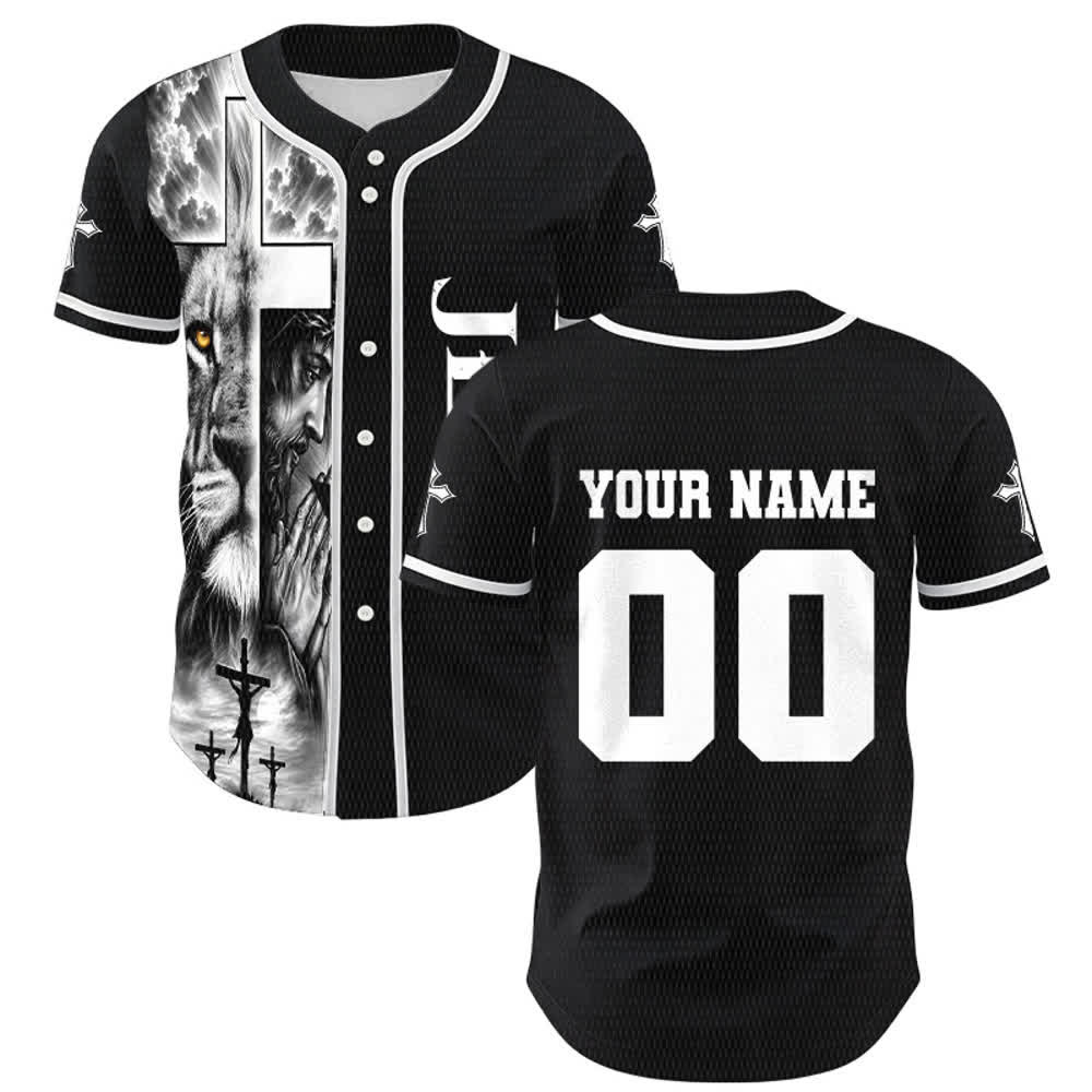 Christianartworkshop Leone Croce Gesù Fede Maglia da baseball unisex personalizzata con nome e numero personalizzati Nome Numero - image 1