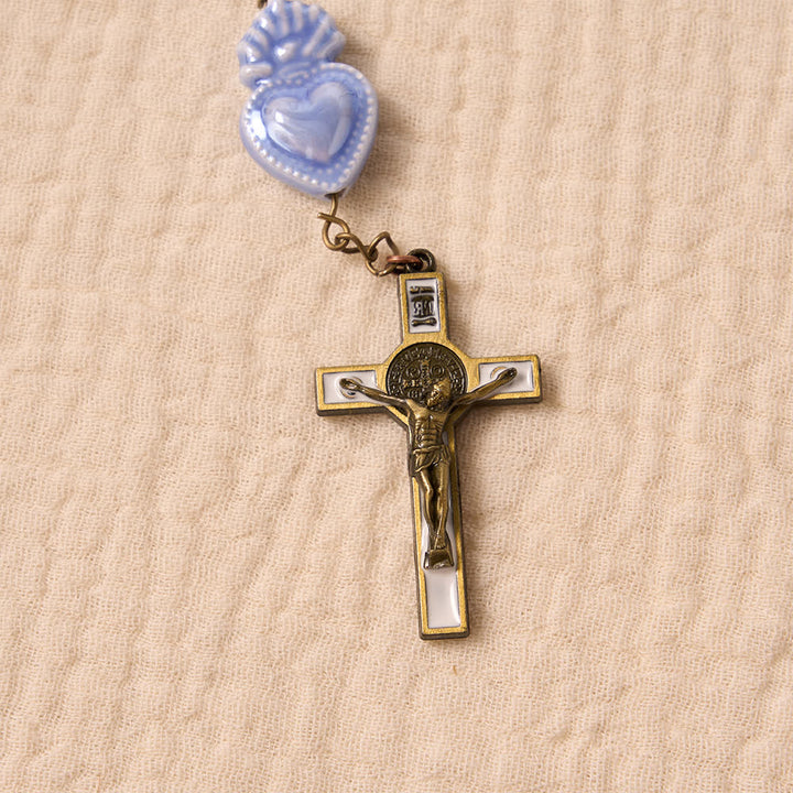 Rosario in ceramica con Sacro Cuore, smalto lucido, con medaglione raffigurante il Sacro Cuore, Christianartworkshop. - image 14