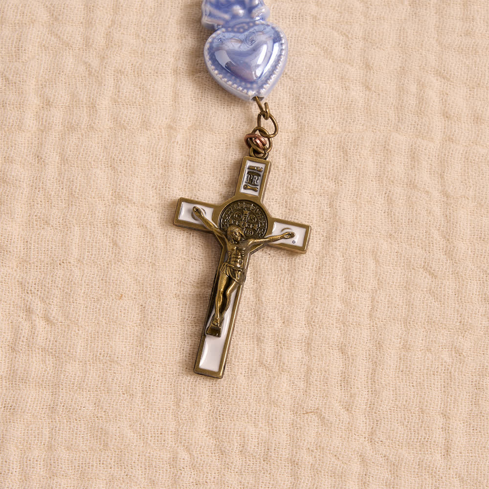 Christianartworkshop: Rosario in ceramica con Sacro Cuore in porcellana con decorazioni floreali e crocifisso smaltato. - image 14