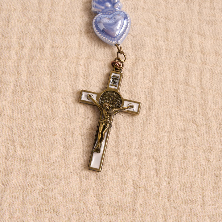 Christianartworkshop: Rosario in ceramica con Sacro Cuore in porcellana con decorazioni floreali e crocifisso smaltato. - image 14