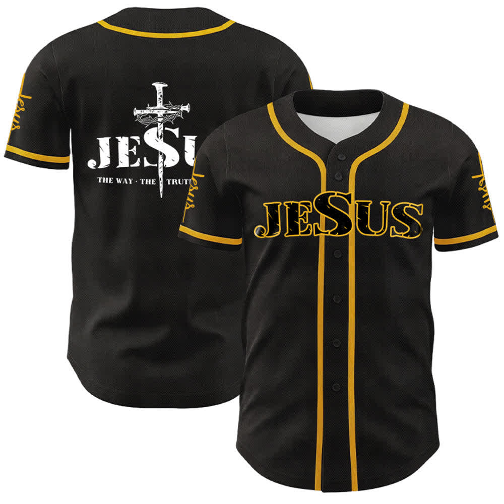 Christianartworkshop Maglia da baseball con croce di Gesù, chiodo e corona di spine - Nero - D'oro - 5XL - image 0