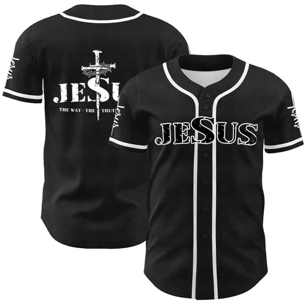 Christianartworkshop Maglia da baseball con croce di Gesù, chiodo e corona di spine - Nero - Bianco - 5XL - image 4