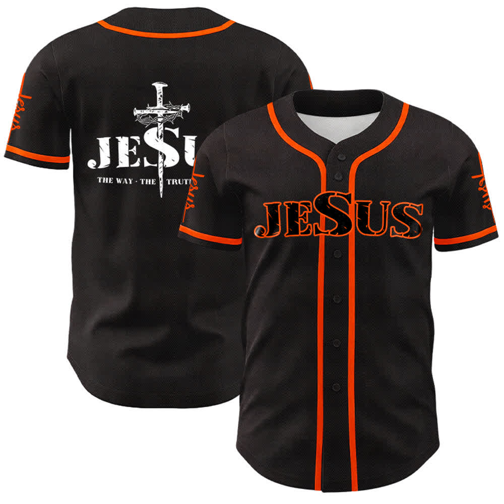 Christianartworkshop Maglia da baseball con croce di Gesù, chiodo e corona di spine - Nero - Arancia - 5XL - image 10