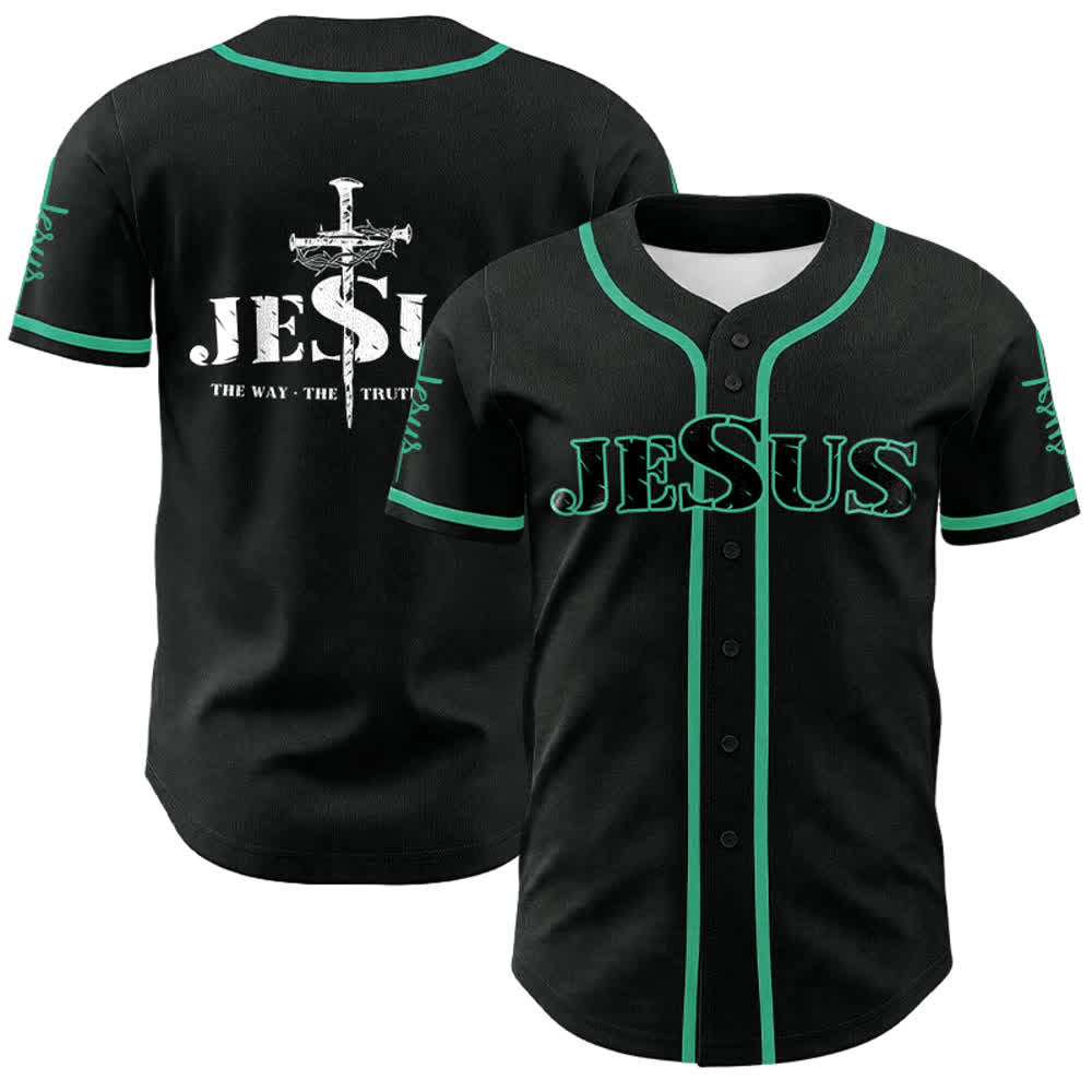 Christianartworkshop Maglia da baseball con croce di Gesù, chiodo e corona di spine - Nero - Lago Blu - 5XL - image 13