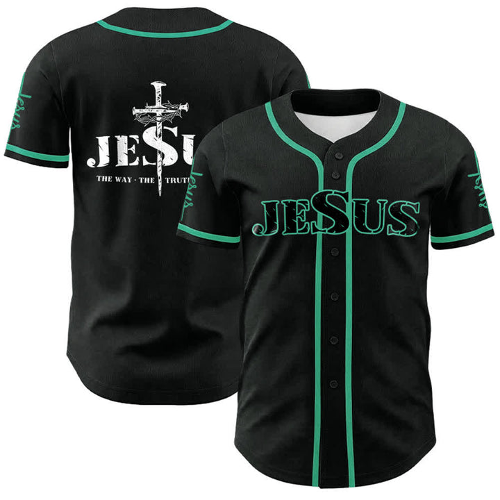 Christianartworkshop Maglia da baseball con croce di Gesù, chiodo e corona di spine - Nero - Lago Blu - 5XL - image 13