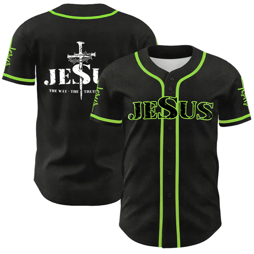 Christianartworkshop Maglia da baseball con croce di Gesù, chiodo e corona di spine - Nero - Verde - 5XL - image 22