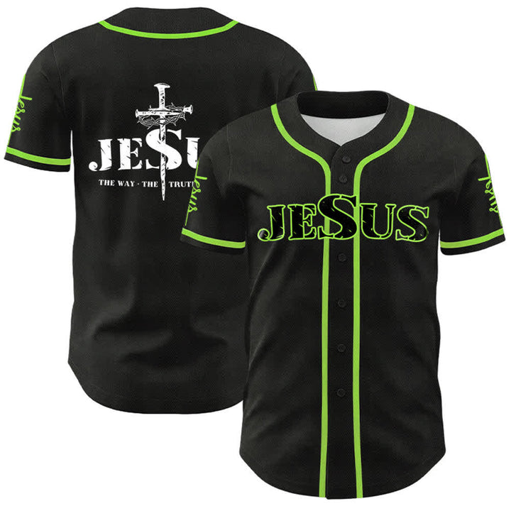 Christianartworkshop Maglia da baseball con croce di Gesù, chiodo e corona di spine - Nero - Verde - 5XL - image 22