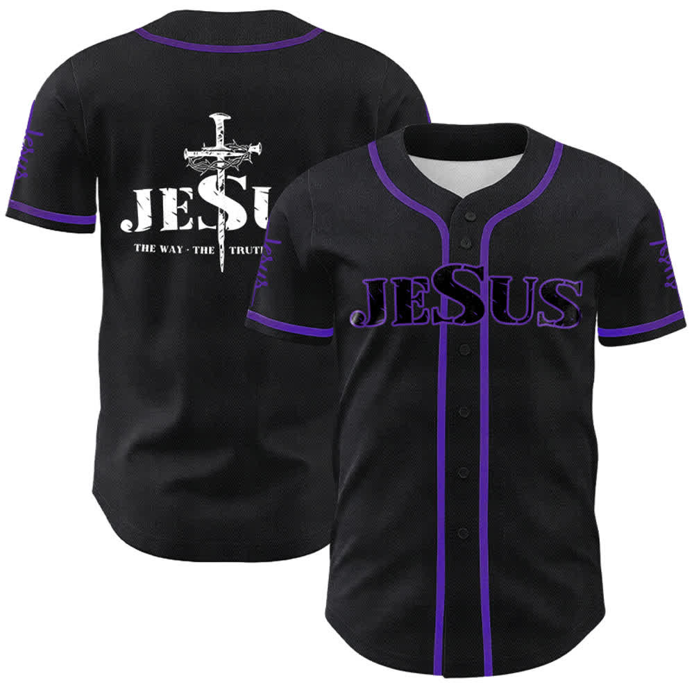 Christianartworkshop Maglia da baseball con croce di Gesù, chiodo e corona di spine - Nero - Viola - 5XL - image 25