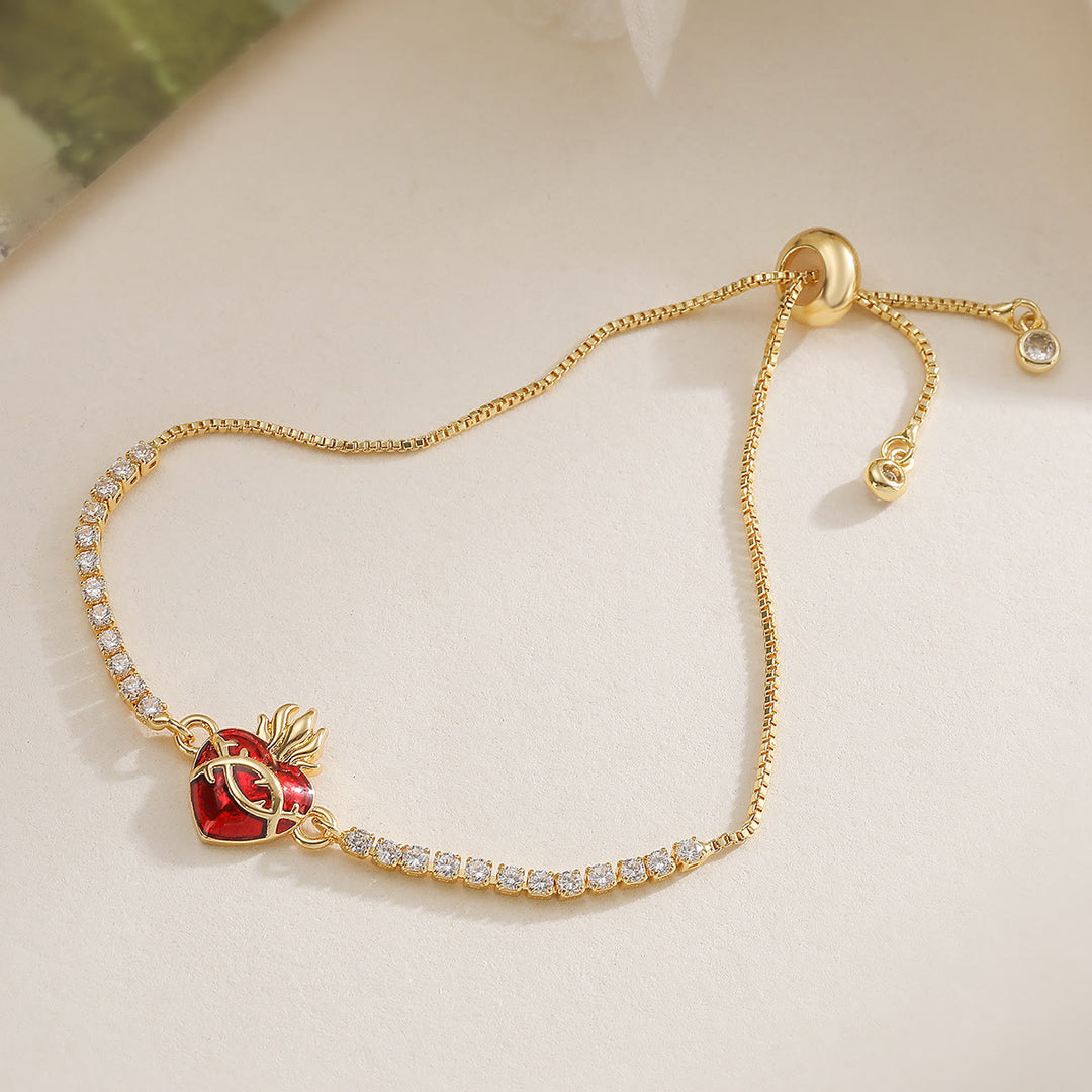 Christianartworkshop Bracciale scorrevole con Sacro Cuore e scintillanti zirconi cubici: emblema di un amore celeste duraturo. - Sacro Cuore con Fiamme - image 3