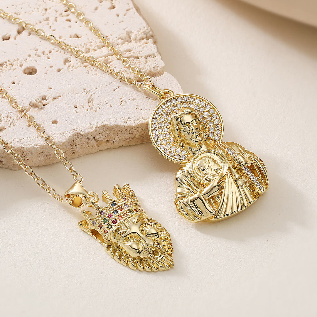 Christianartworkshop Collana con ciondolo dorato di San Giuda e del Leone di Giuda: emblema di protezione divina e fede regale. - image 0