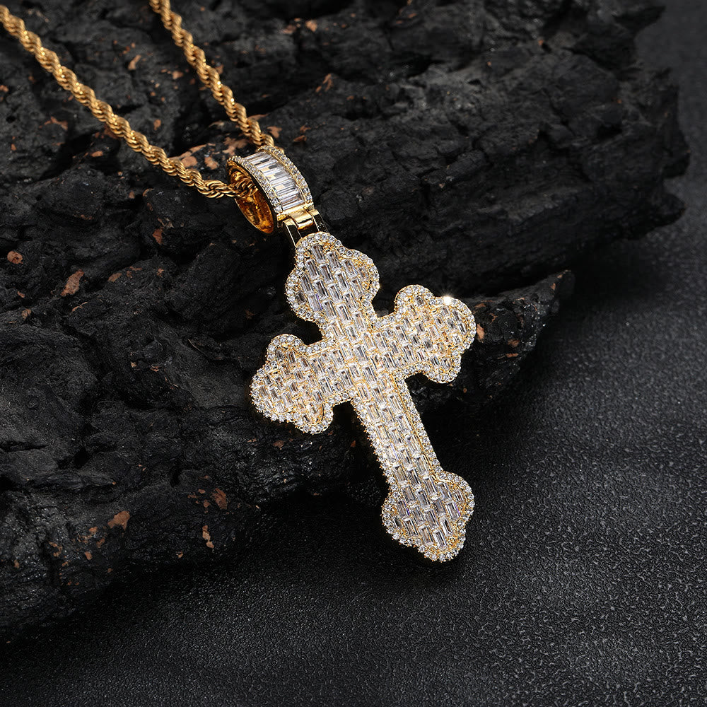 Christianartworkshop Collana con ciondolo a croce vintage a forma di baguette glassata: emblema di eterna protezione celeste. - D'oro - image 0