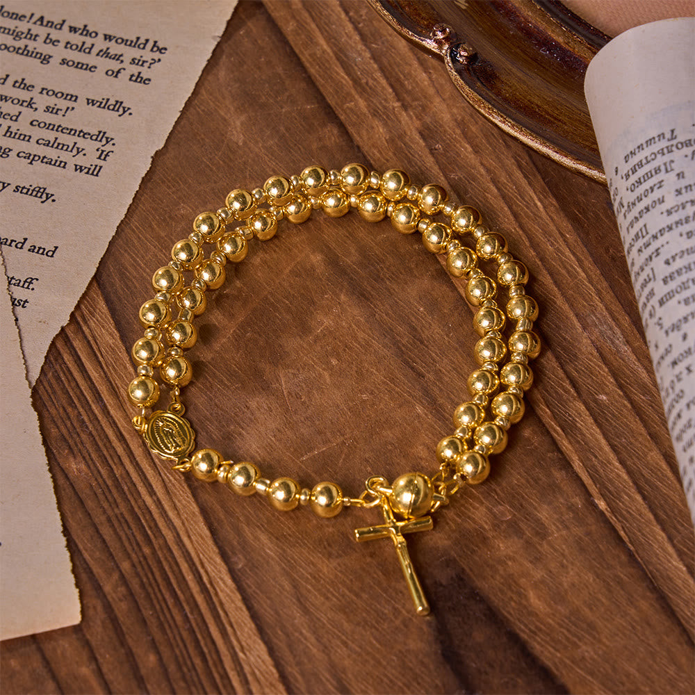 Christianartworkshop Braccialetto rosario versatile e sovrapponibile con perline: emblema di calda benedizione celeste. - D'oro - image 9