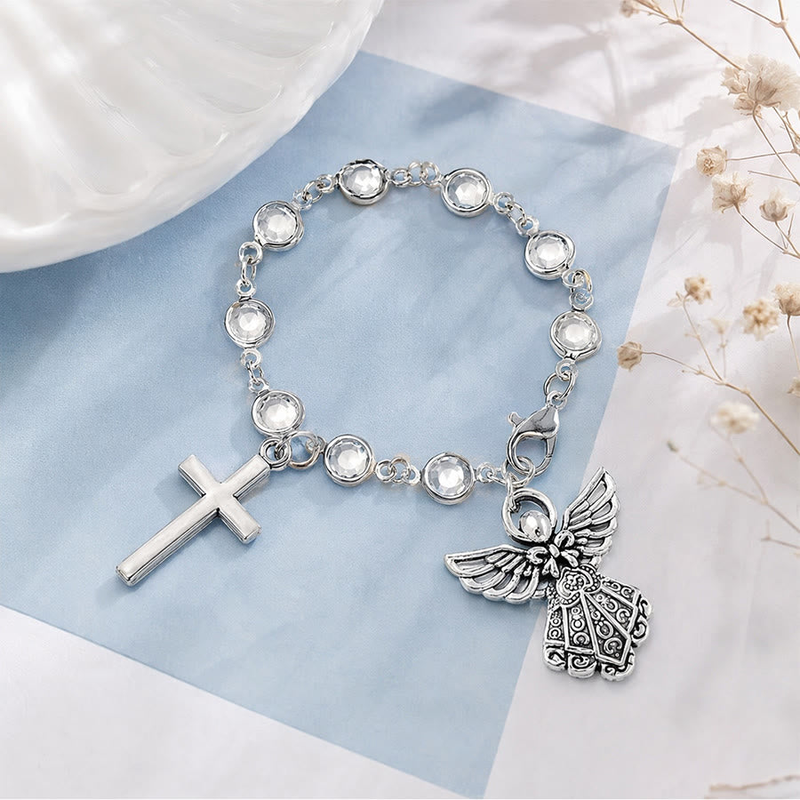Christianartworkshop Braccialetto a croce con perline di strass e ornamento da appendere in auto: emblema di incrollabile protezione celeste - image 19