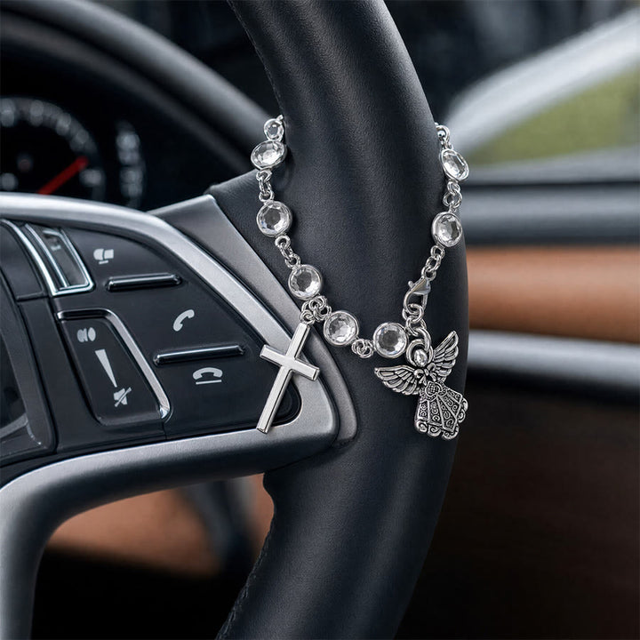 Christianartworkshop Braccialetto a croce con perline di strass e ornamento da appendere in auto: emblema di incrollabile protezione celeste - Croce e Angelo - image 16