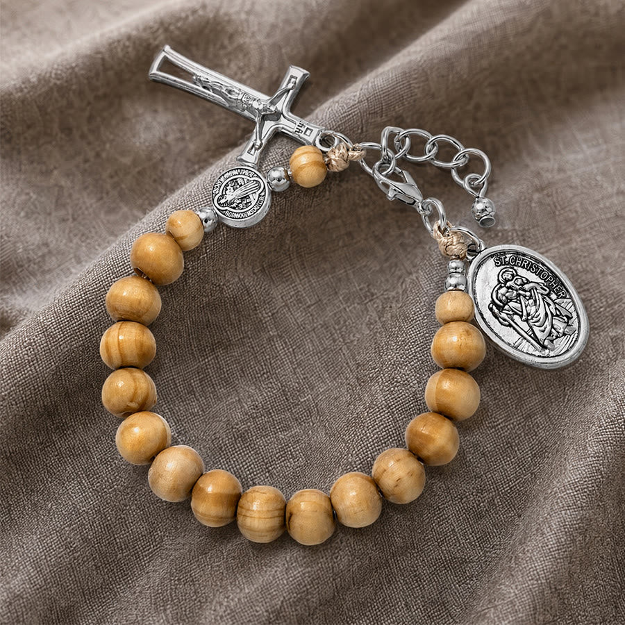 Christianartworkshop Braccialetto del rosario di San Cristoforo con perline in legno naturale: emblema di viaggio sicuro e protezione celeste. - image 18