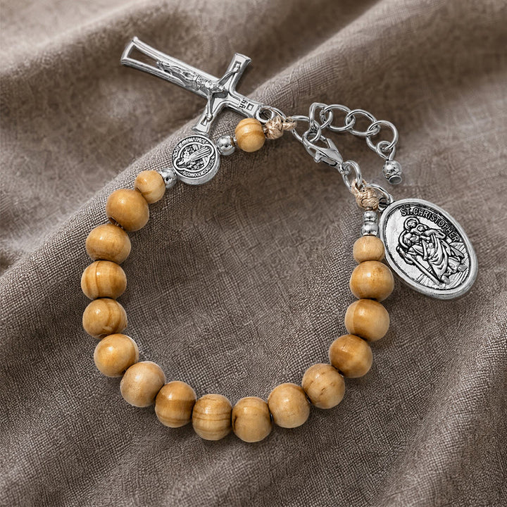 Christianartworkshop Braccialetto del rosario di San Cristoforo con perline in legno naturale: emblema di viaggio sicuro e protezione celeste. - image 18