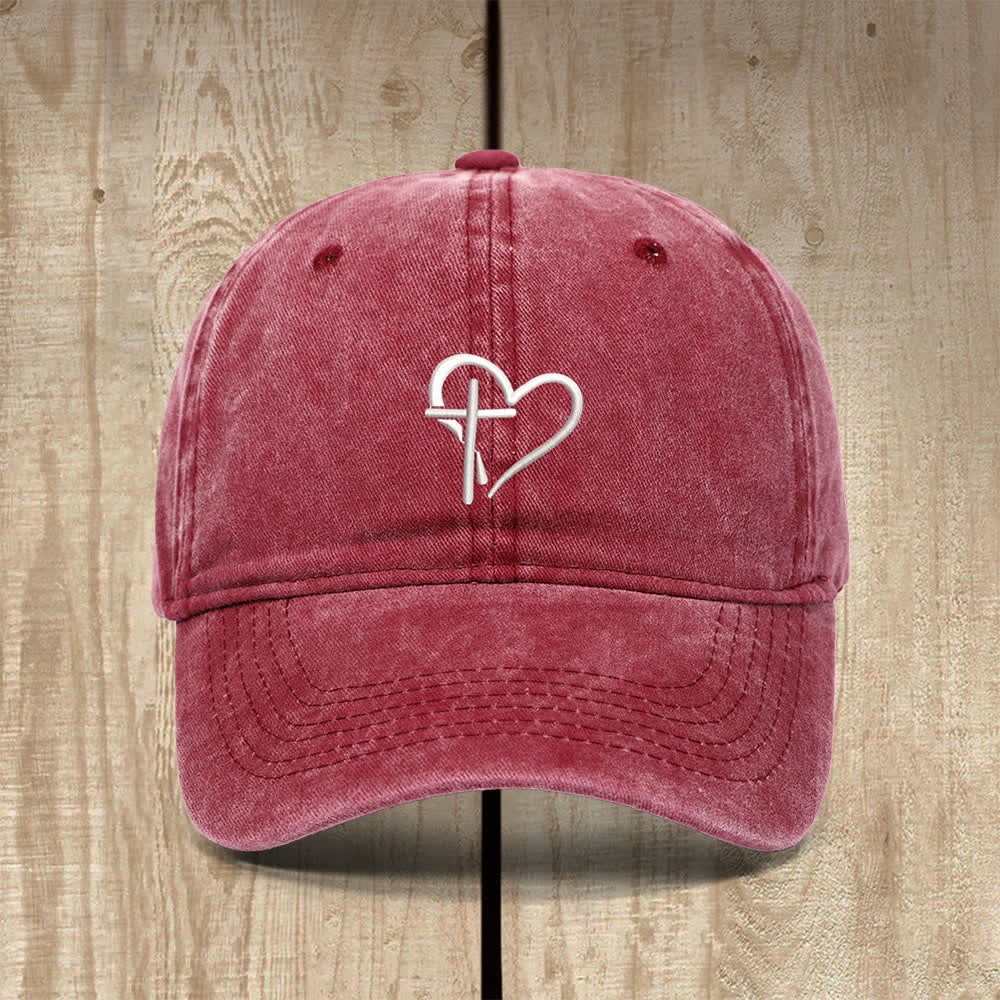 Christianartworkshop Cappello classico casual con simbolo di cuore e croce ricamato - Vino - image 3