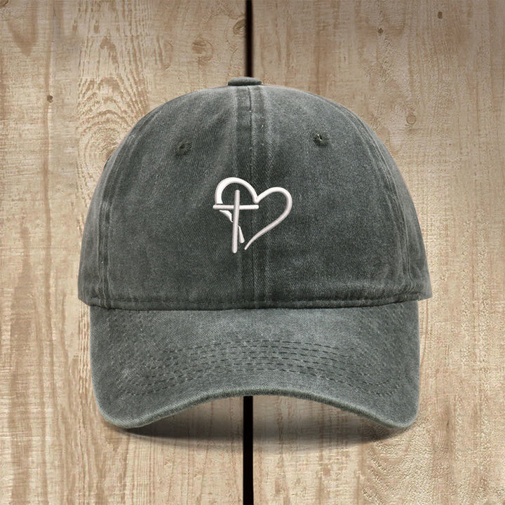 Christianartworkshop Cappello classico casual con simbolo di cuore e croce ricamato - Verde militare - image 7